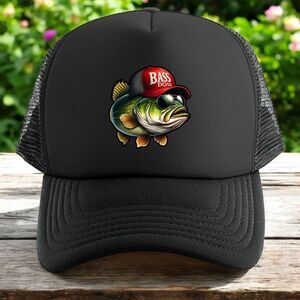 Bass fishing trucker hat mens O/S black snapback bass boss red funny